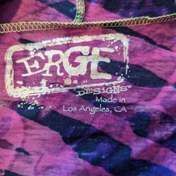 Erge Karen Hooded Burnout V-neck Long-Sleeve Top in Fuchsia/Navy Zebra Print XS - Picture 6 of 7